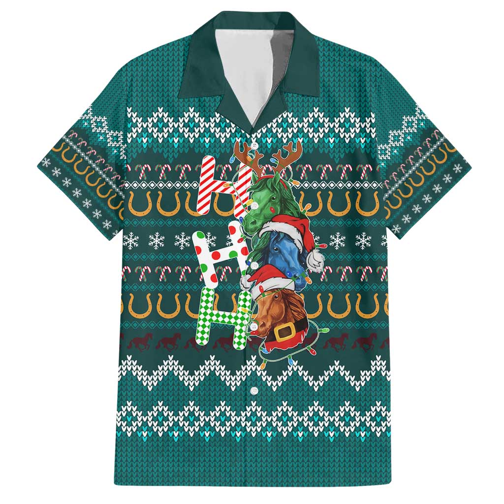 Horse Ho Ho Ho Christmas Design Family Matching Short Sleeve Bodycon Dress and Hawaiian Shirt Funny Xmas Holiday Patterns - Wonder Print Shop