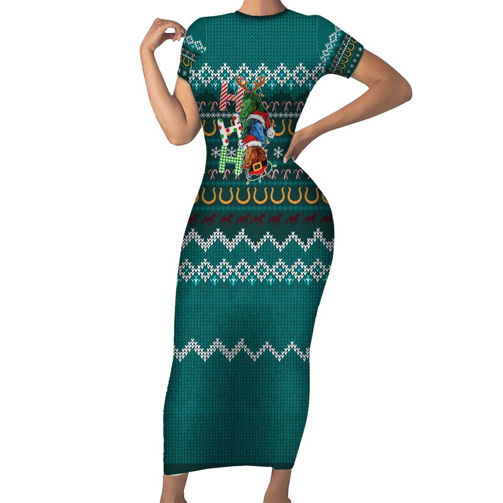 Horse Ho Ho Ho Christmas Design Family Matching Short Sleeve Bodycon Dress and Hawaiian Shirt Funny Xmas Holiday Patterns - Wonder Print Shop