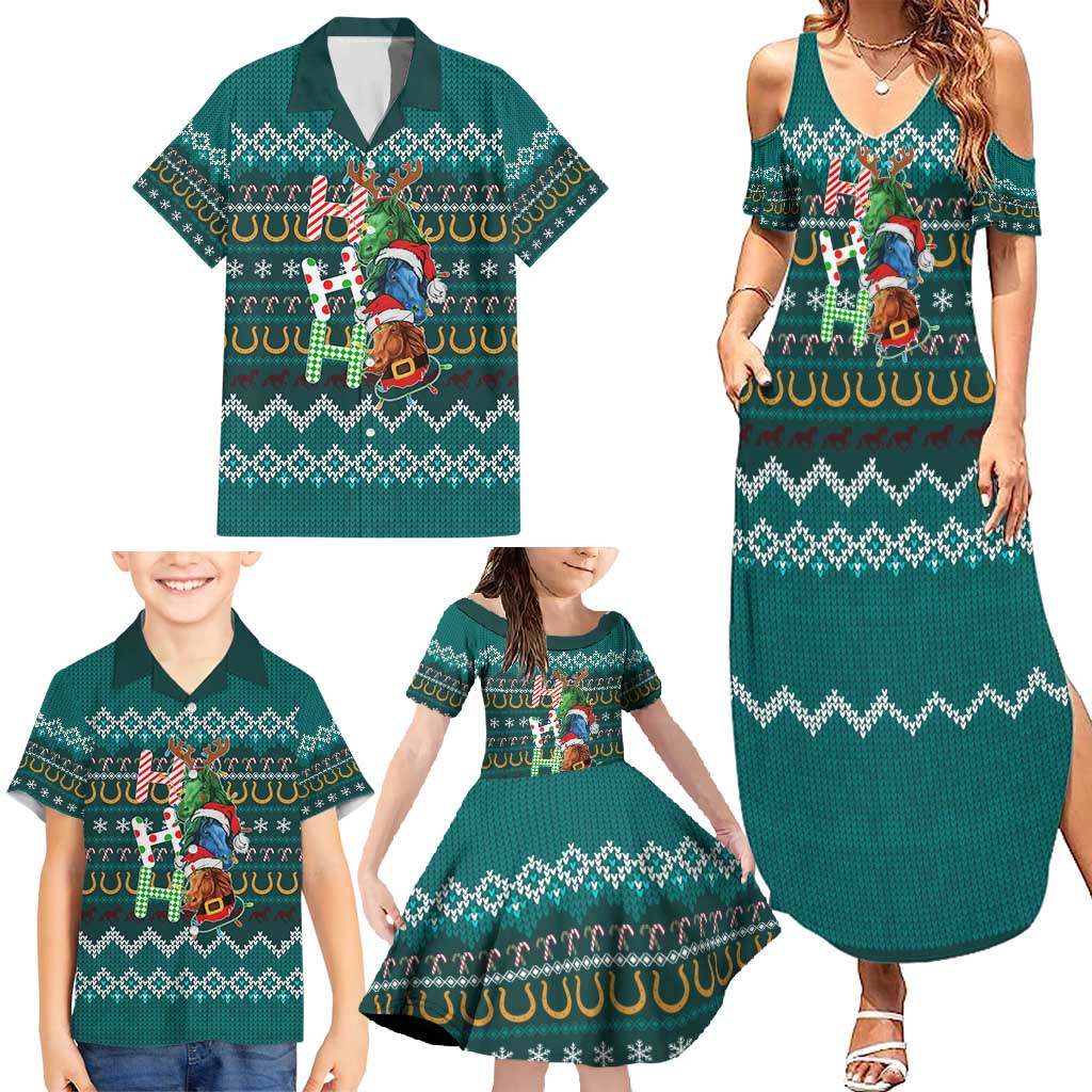 Horse Ho Ho Ho Christmas Design Family Matching Summer Maxi Dress and Hawaiian Shirt Funny Xmas Holiday Patterns - Wonder Print Shop