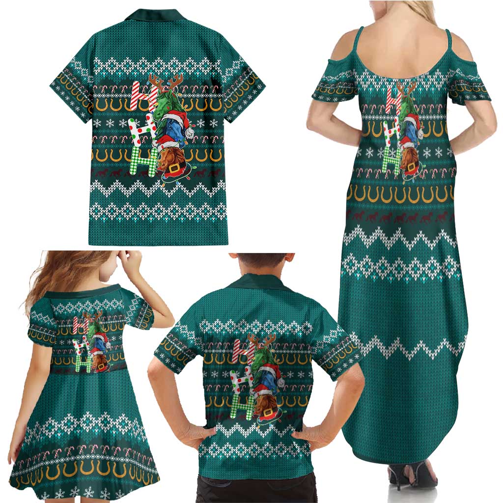 Horse Ho Ho Ho Christmas Design Family Matching Summer Maxi Dress and Hawaiian Shirt Funny Xmas Holiday Patterns - Wonder Print Shop