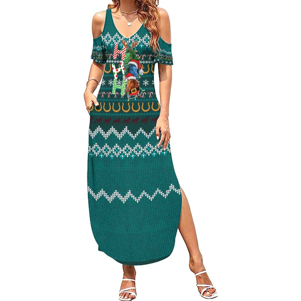 Horse Ho Ho Ho Christmas Design Family Matching Summer Maxi Dress and Hawaiian Shirt Funny Xmas Holiday Patterns - Wonder Print Shop