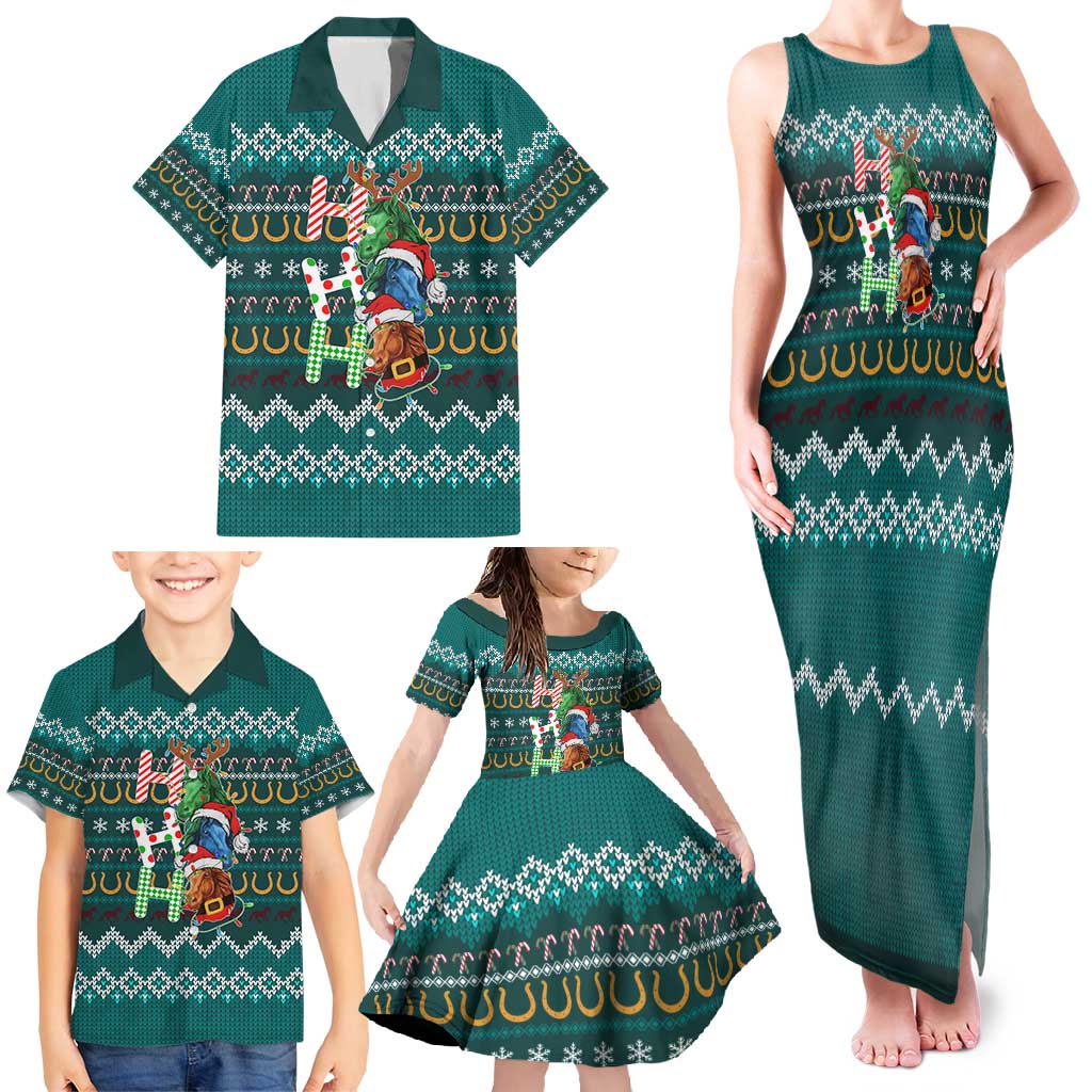 Horse Ho Ho Ho Christmas Design Family Matching Tank Maxi Dress and Hawaiian Shirt Funny Xmas Holiday Patterns - Wonder Print Shop