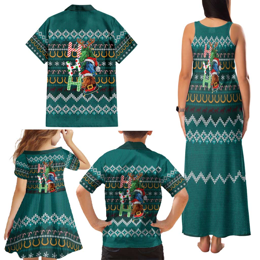Horse Ho Ho Ho Christmas Design Family Matching Tank Maxi Dress and Hawaiian Shirt Funny Xmas Holiday Patterns - Wonder Print Shop