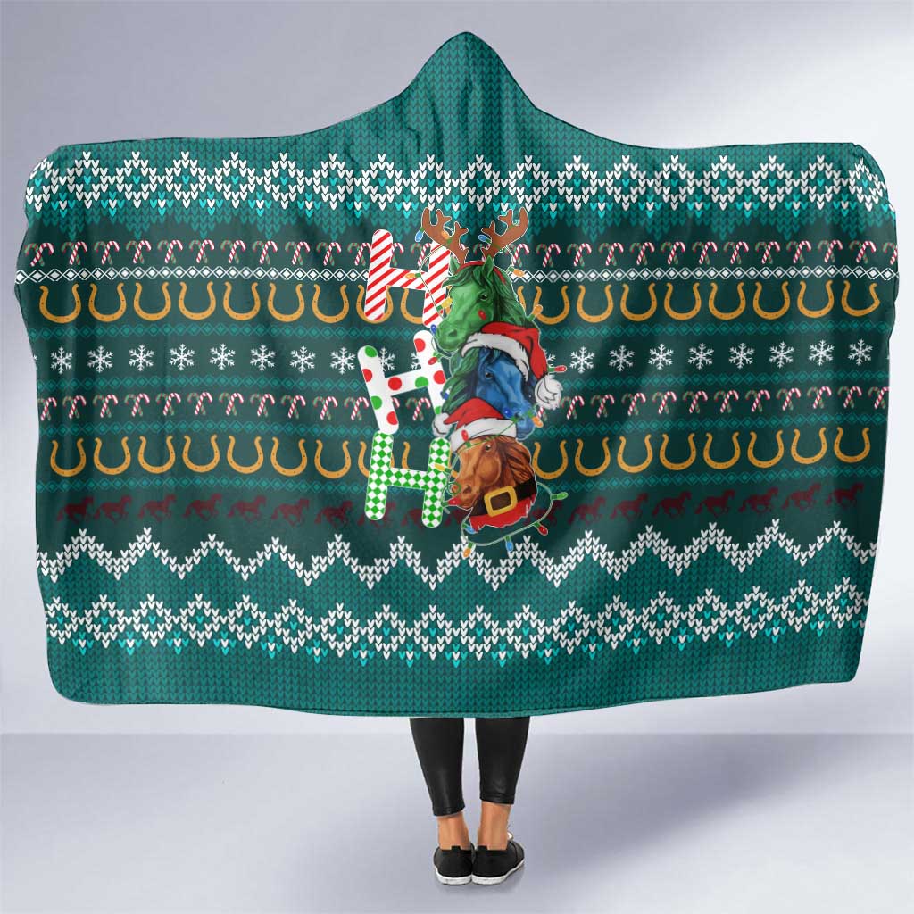Horse Ho Ho Ho Christmas Design Hooded Blanket Funny Xmas Holiday Patterns - Wonder Print Shop