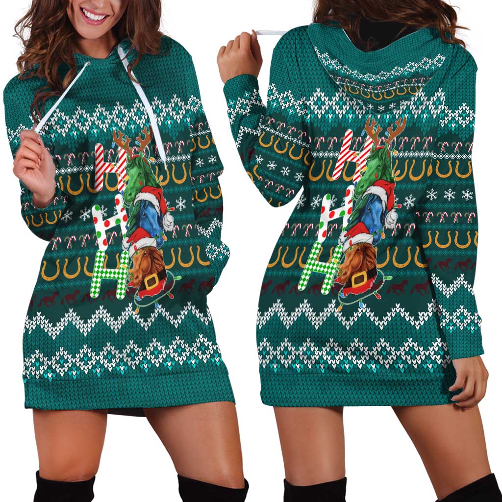 Horse Ho Ho Ho Christmas Design Hoodie Dress Funny Xmas Holiday Patterns - Wonder Print Shop