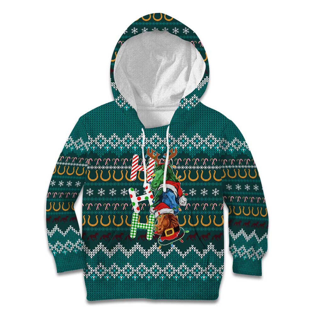 Horse Ho Ho Ho Christmas Design Kid Hoodie Funny Xmas Holiday Patterns - Wonder Print Shop