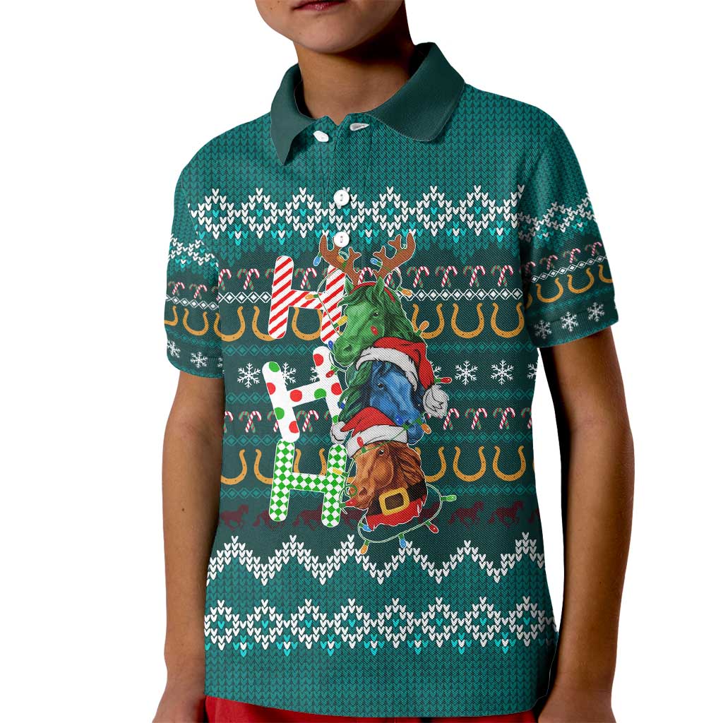 Horse Ho Ho Ho Christmas Design Kid Polo Shirt Funny Xmas Holiday Patterns - Wonder Print Shop