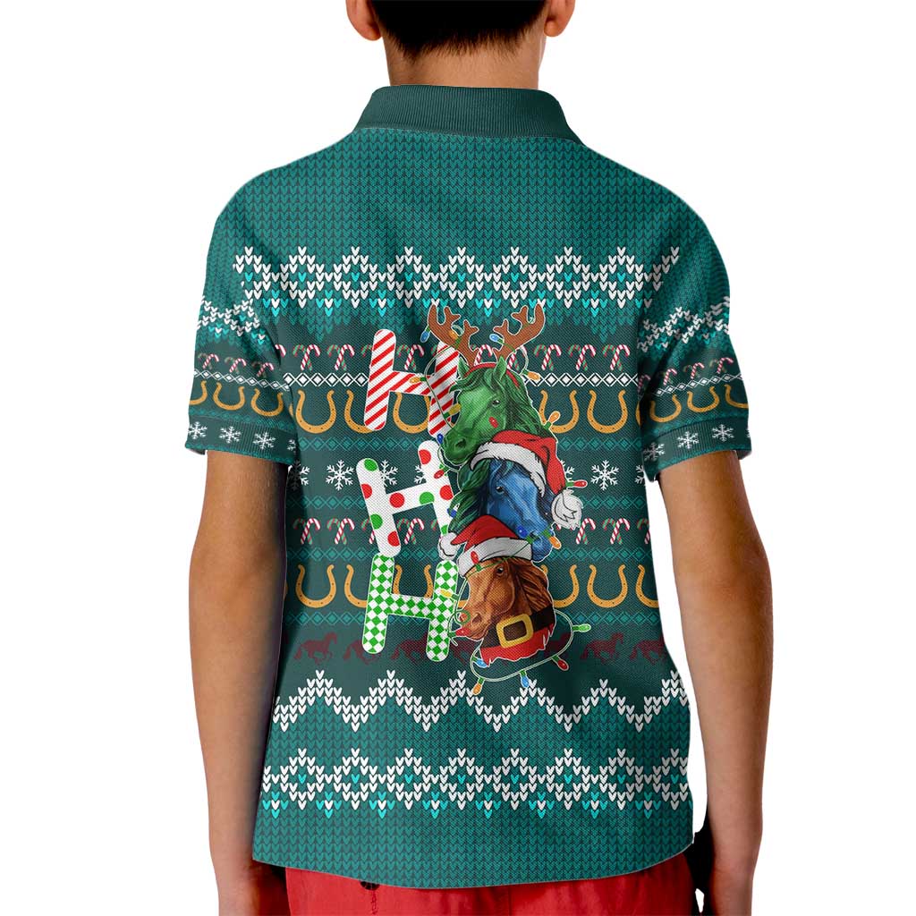 Horse Ho Ho Ho Christmas Design Kid Polo Shirt Funny Xmas Holiday Patterns - Wonder Print Shop