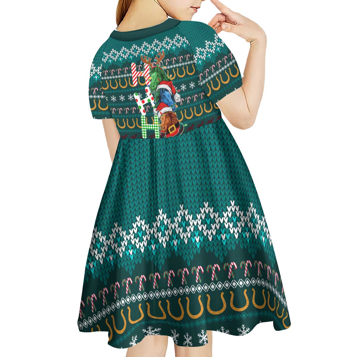 Horse Ho Ho Ho Christmas Design Kid Short Sleeve Dress Funny Xmas Holiday Patterns - Wonder Print Shop
