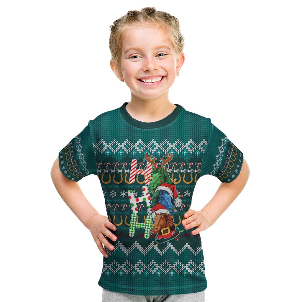 Horse Ho Ho Ho Christmas Design Kid T Shirt Funny Xmas Holiday Patterns - Wonder Print Shop