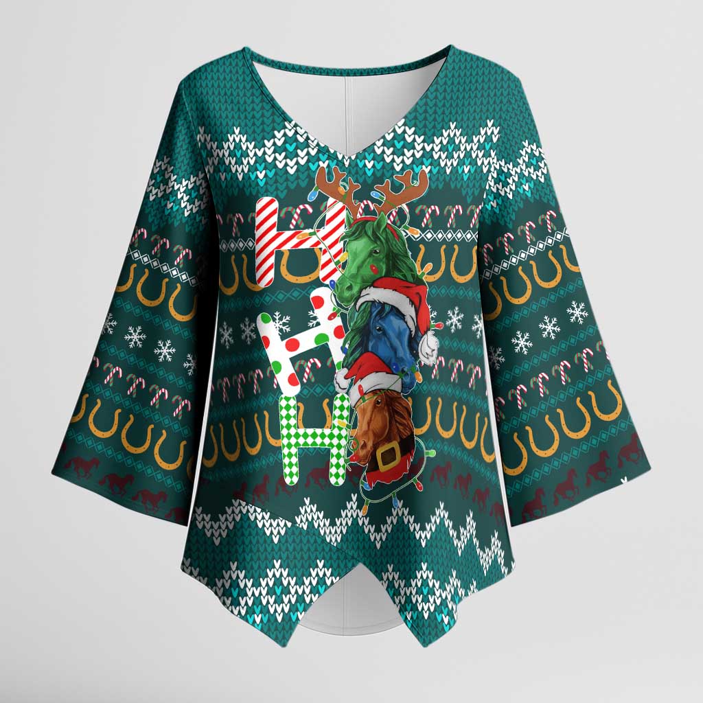 Horse Ho Ho Ho Christmas Design Kimono Sleeve Blouse Funny Xmas Holiday Patterns - Wonder Print Shop