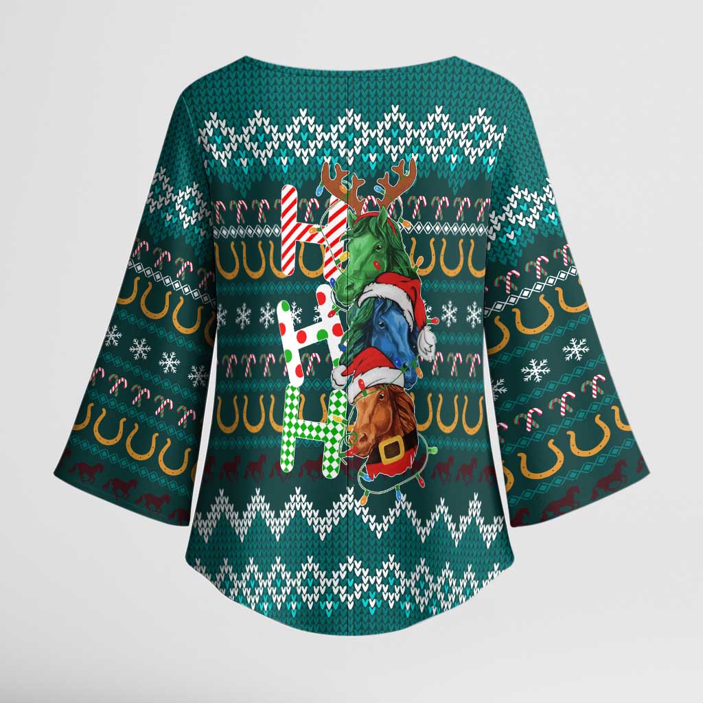Horse Ho Ho Ho Christmas Design Kimono Sleeve Blouse Funny Xmas Holiday Patterns - Wonder Print Shop