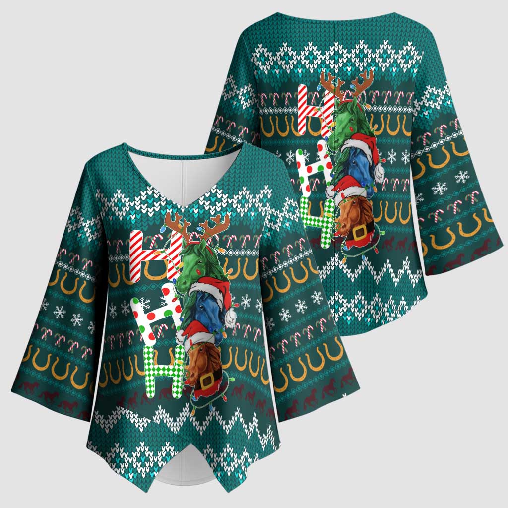 Horse Ho Ho Ho Christmas Design Kimono Sleeve Blouse Funny Xmas Holiday Patterns - Wonder Print Shop