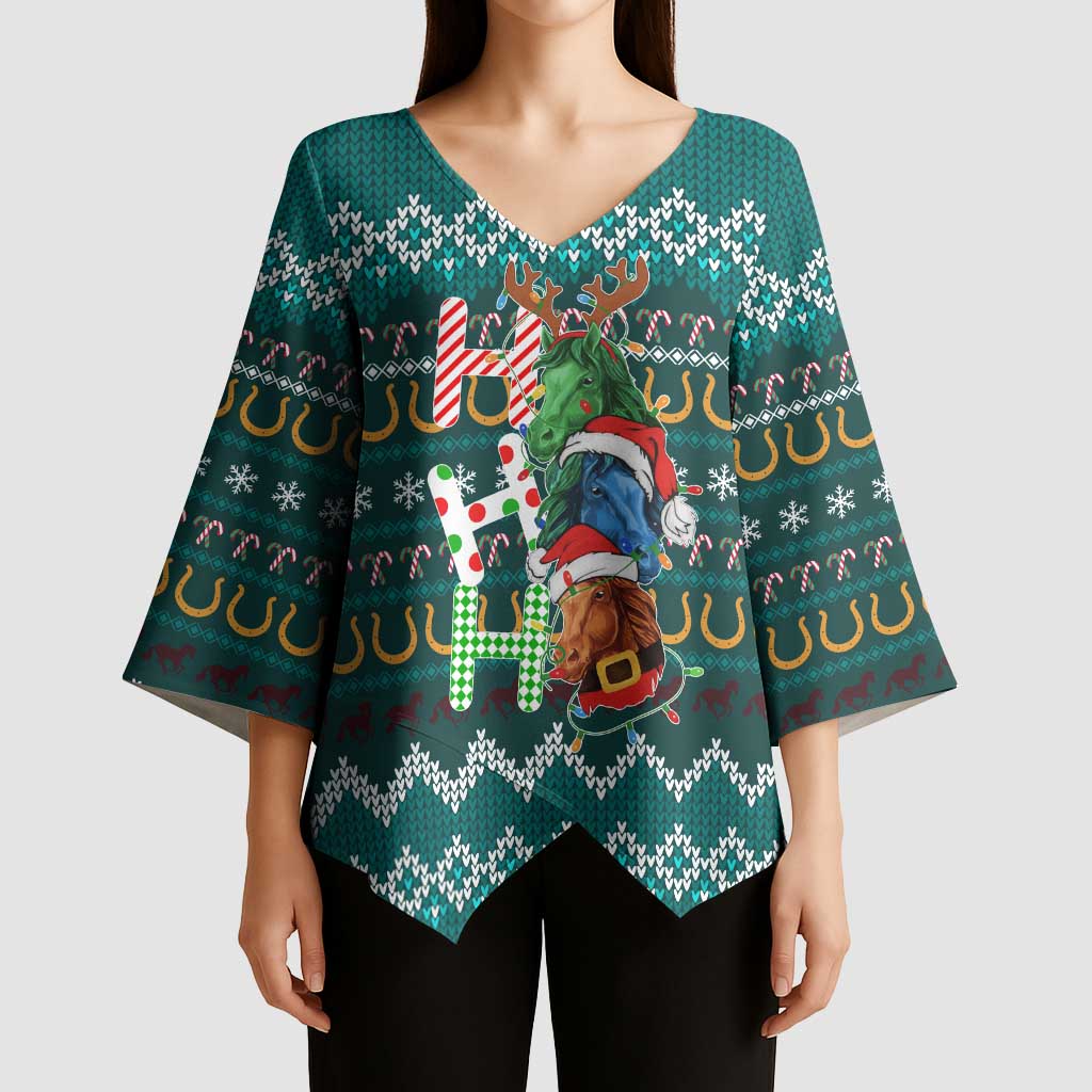 Horse Ho Ho Ho Christmas Design Kimono Sleeve Blouse Funny Xmas Holiday Patterns - Wonder Print Shop