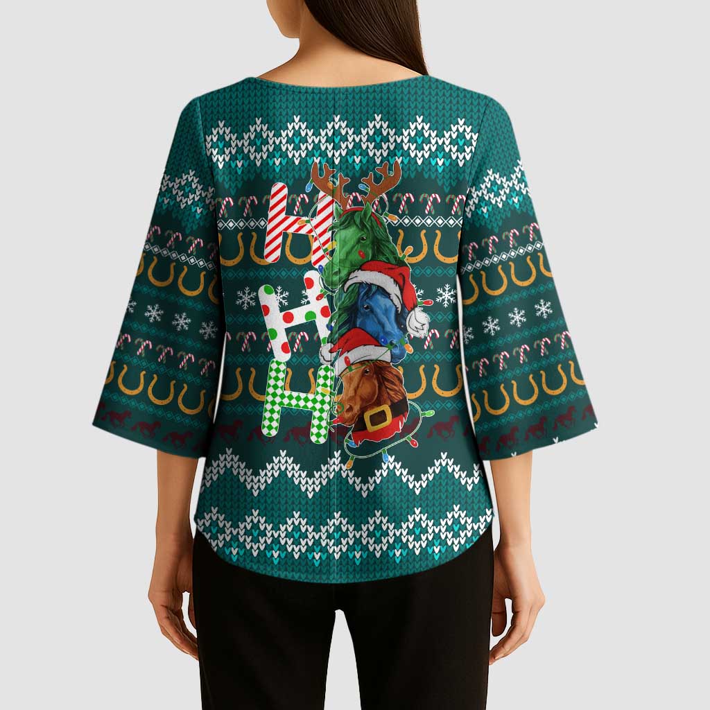 Horse Ho Ho Ho Christmas Design Kimono Sleeve Blouse Funny Xmas Holiday Patterns - Wonder Print Shop