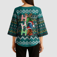 Horse Ho Ho Ho Christmas Design Kimono Sleeve Blouse Funny Xmas Holiday Patterns - Wonder Print Shop