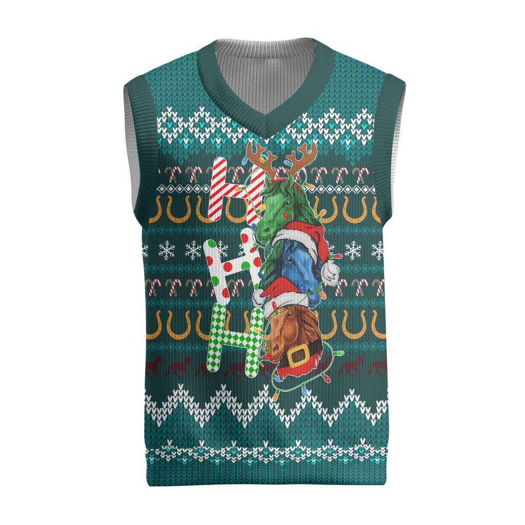 Horse Ho Ho Ho Christmas Design Christmas Knitted V-Neck Vest Funny Xmas Holiday Patterns - Wonder Print Shop