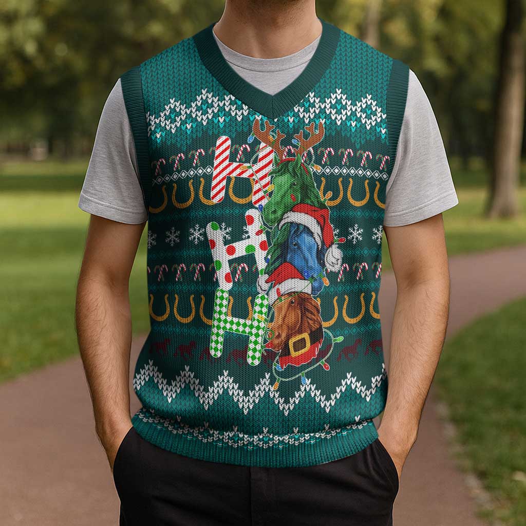 Horse Ho Ho Ho Christmas Design Christmas Knitted V-Neck Vest Funny Xmas Holiday Patterns - Wonder Print Shop