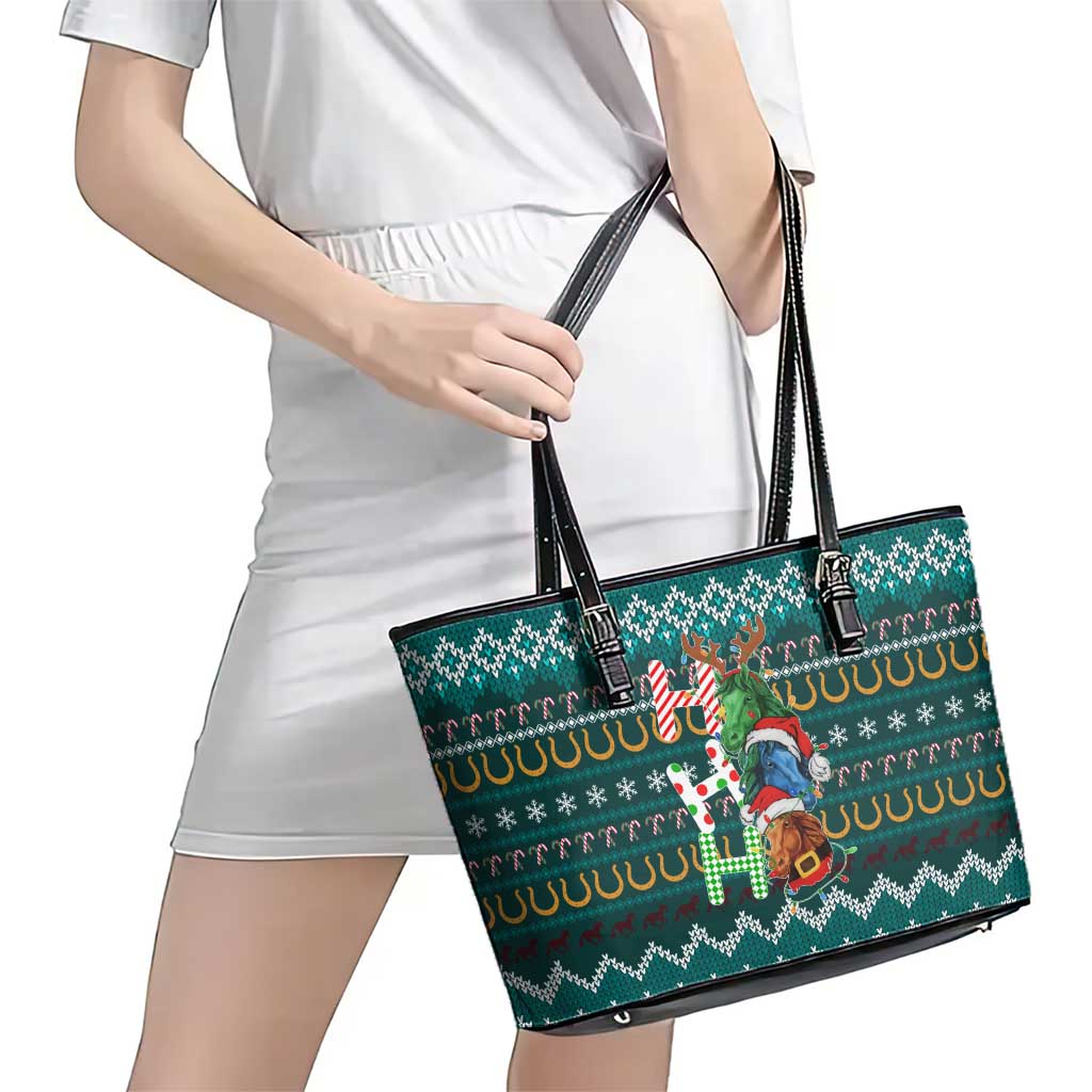 Horse Ho Ho Ho Christmas Design Leather Tote Bag Funny Xmas Holiday Patterns - Wonder Print Shop