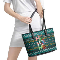 Horse Ho Ho Ho Christmas Design Leather Tote Bag Funny Xmas Holiday Patterns - Wonder Print Shop