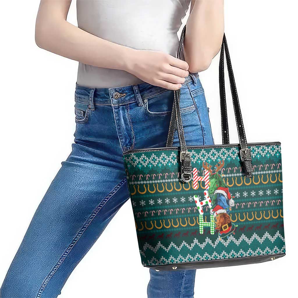 Horse Ho Ho Ho Christmas Design Leather Tote Bag Funny Xmas Holiday Patterns - Wonder Print Shop