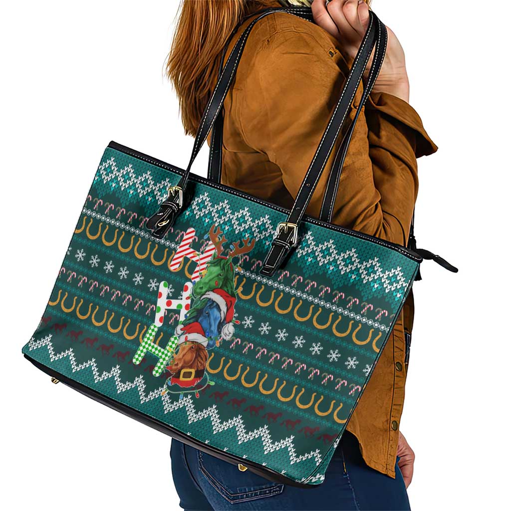 Horse Ho Ho Ho Christmas Design Leather Tote Bag Funny Xmas Holiday Patterns - Wonder Print Shop