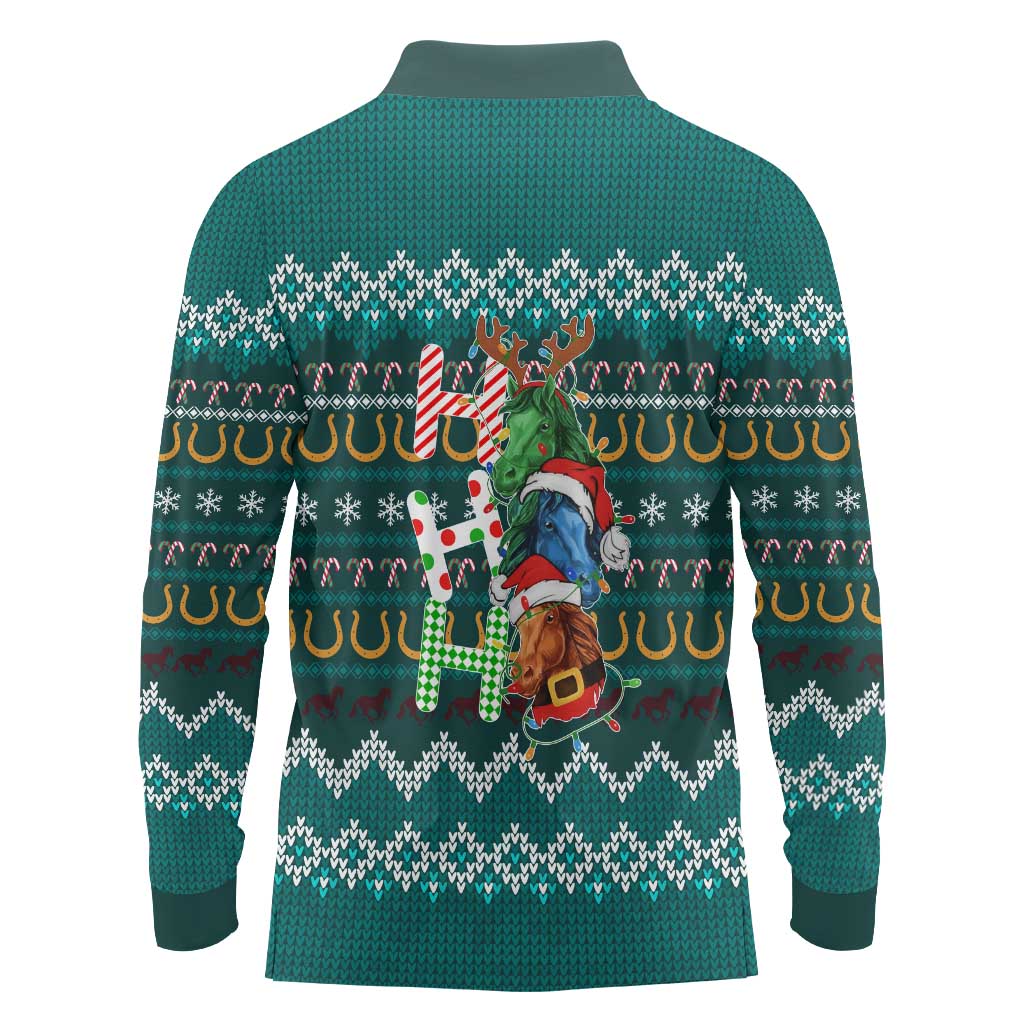 Horse Ho Ho Ho Christmas Design Long Sleeve Polo Shirt Funny Xmas Holiday Patterns - Wonder Print Shop