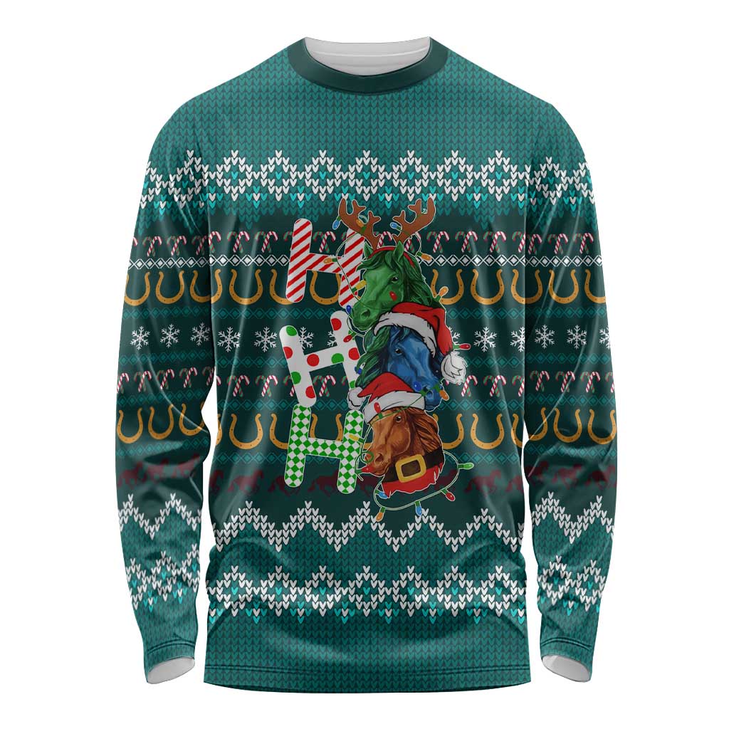 Horse Ho Ho Ho Christmas Design Long Sleeve Shirt Funny Xmas Holiday Patterns - Wonder Print Shop