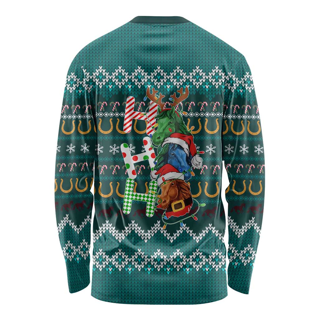 Horse Ho Ho Ho Christmas Design Long Sleeve Shirt Funny Xmas Holiday Patterns - Wonder Print Shop
