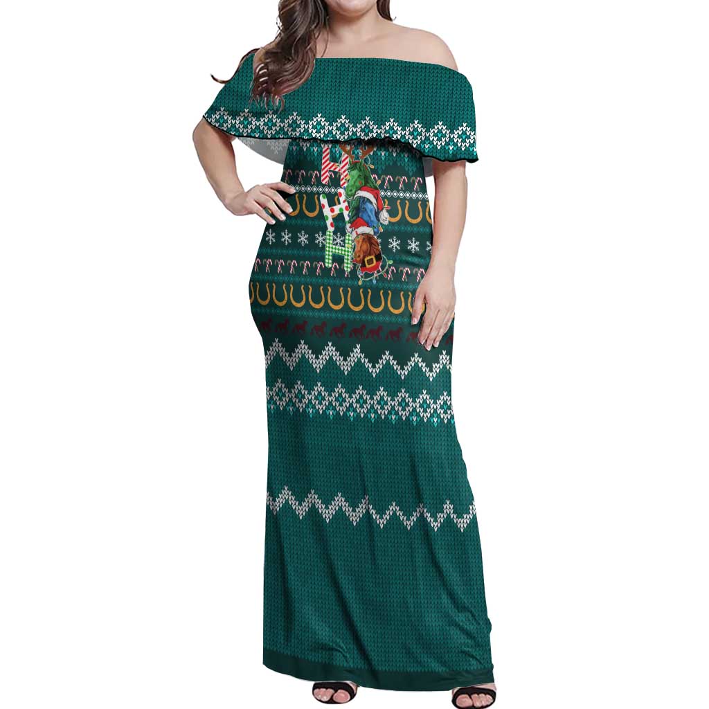 Horse Ho Ho Ho Christmas Design Off Shoulder Maxi Dress Funny Xmas Holiday Patterns - Wonder Print Shop