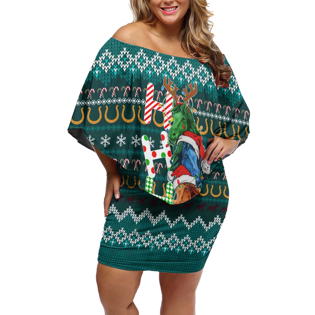 Horse Ho Ho Ho Christmas Design Off Shoulder Short Dress Funny Xmas Holiday Patterns - Wonder Print Shop