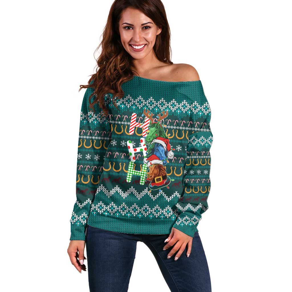 Horse Ho Ho Ho Christmas Design Off Shoulder Sweater Funny Xmas Holiday Patterns - Wonder Print Shop