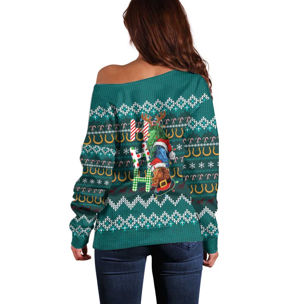Horse Ho Ho Ho Christmas Design Off Shoulder Sweater Funny Xmas Holiday Patterns - Wonder Print Shop