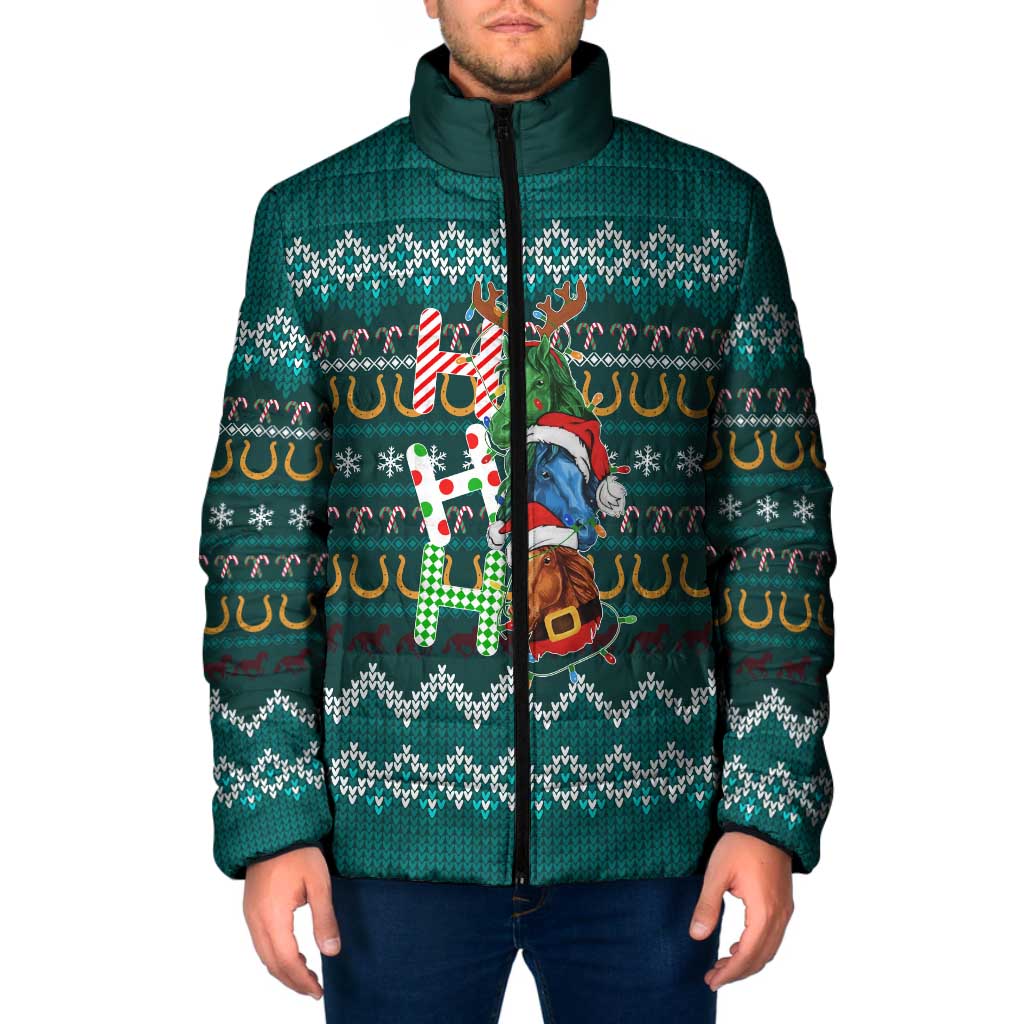 Horse Ho Ho Ho Christmas Design Padded Jacket Funny Xmas Holiday Patterns - Wonder Print Shop