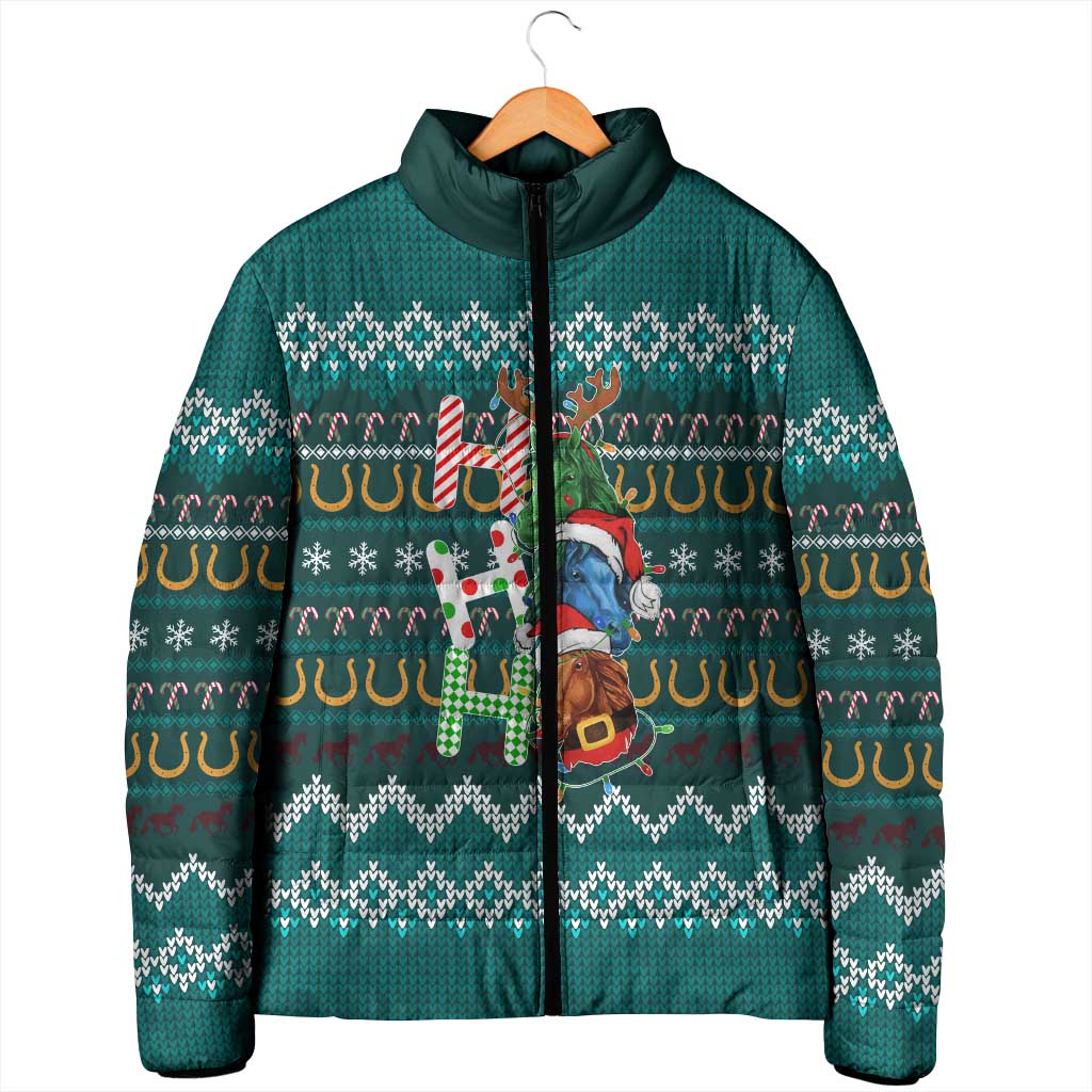 Horse Ho Ho Ho Christmas Design Padded Jacket Funny Xmas Holiday Patterns - Wonder Print Shop