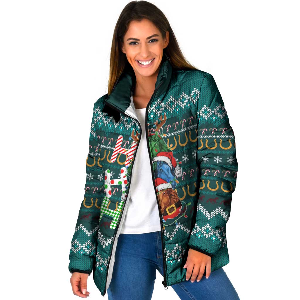 Horse Ho Ho Ho Christmas Design Padded Jacket Funny Xmas Holiday Patterns - Wonder Print Shop