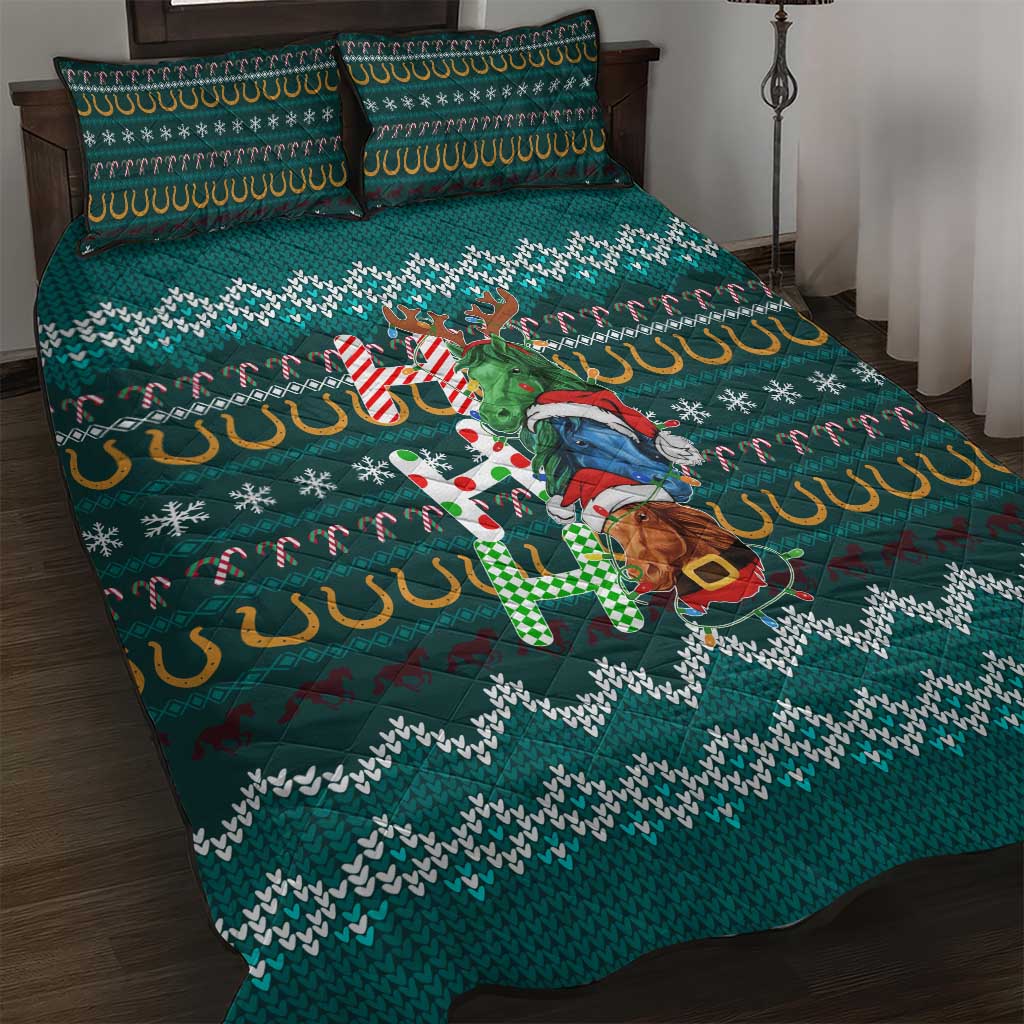 Horse Ho Ho Ho Christmas Design Quilt Bed Set Funny Xmas Holiday Patterns - Wonder Print Shop
