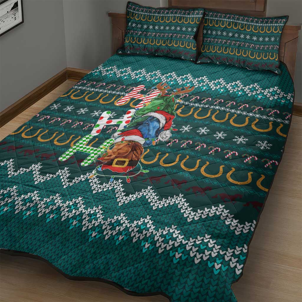 Horse Ho Ho Ho Christmas Design Quilt Bed Set Funny Xmas Holiday Patterns - Wonder Print Shop