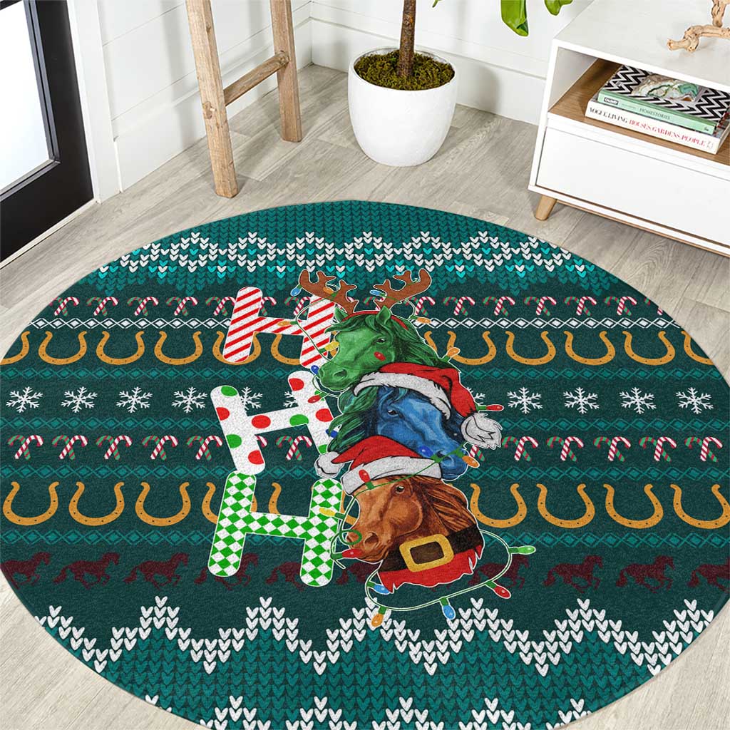Horse Ho Ho Ho Christmas Design Round Carpet Funny Xmas Holiday Patterns - Wonder Print Shop