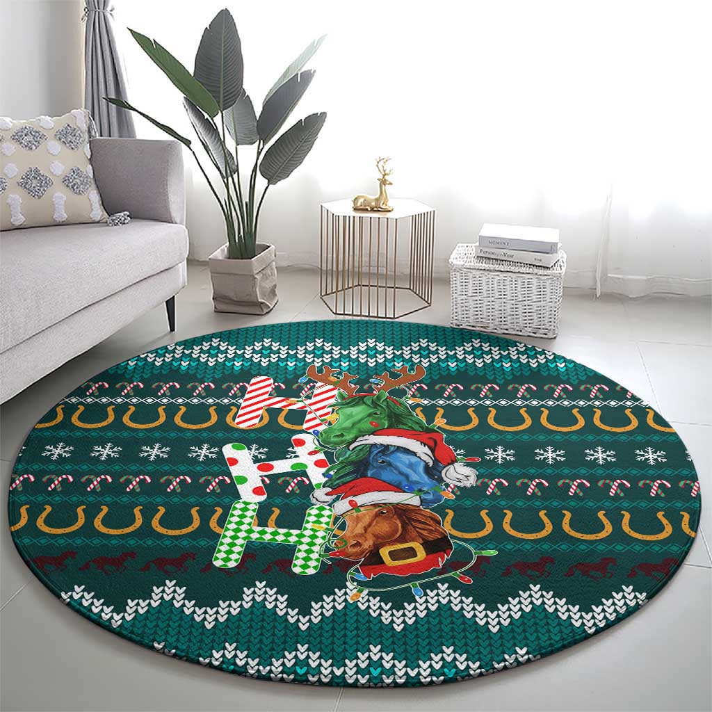 Horse Ho Ho Ho Christmas Design Round Carpet Funny Xmas Holiday Patterns - Wonder Print Shop