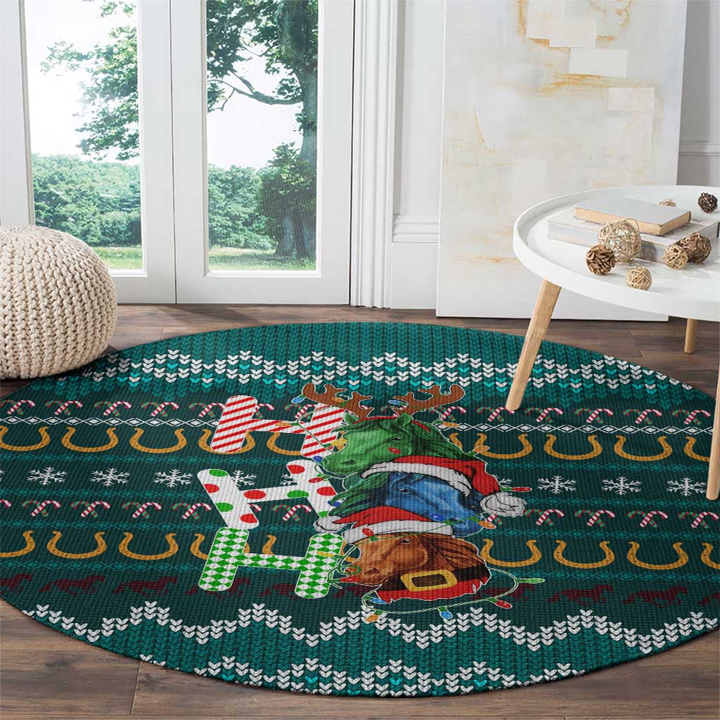 Horse Ho Ho Ho Christmas Design Round Carpet Funny Xmas Holiday Patterns - Wonder Print Shop