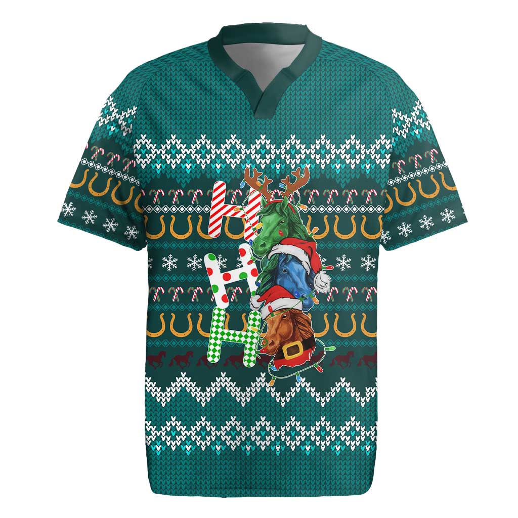 Horse Ho Ho Ho Christmas Design Rugby Jersey Funny Xmas Holiday Patterns - Wonder Print Shop