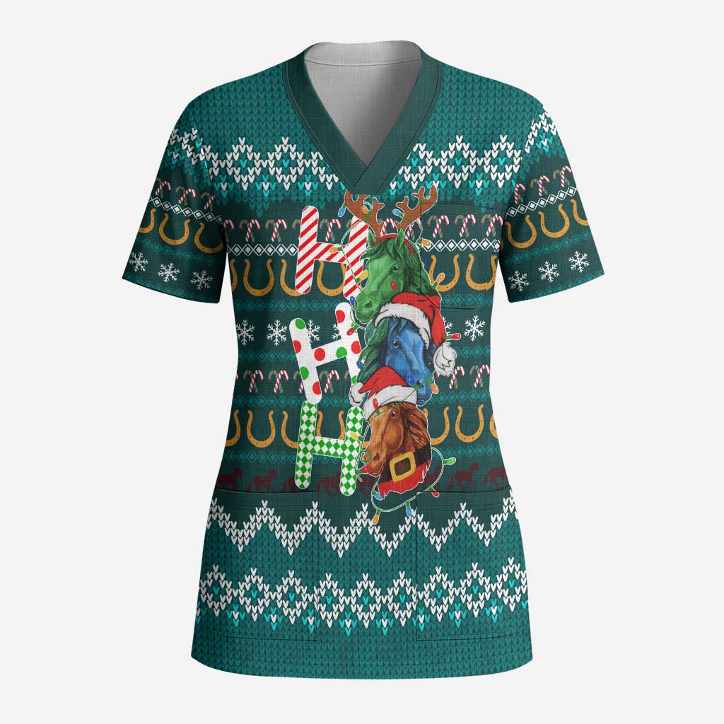 Horse Ho Ho Ho Christmas Design Scrub Top Funny Xmas Holiday Patterns - Wonder Print Shop