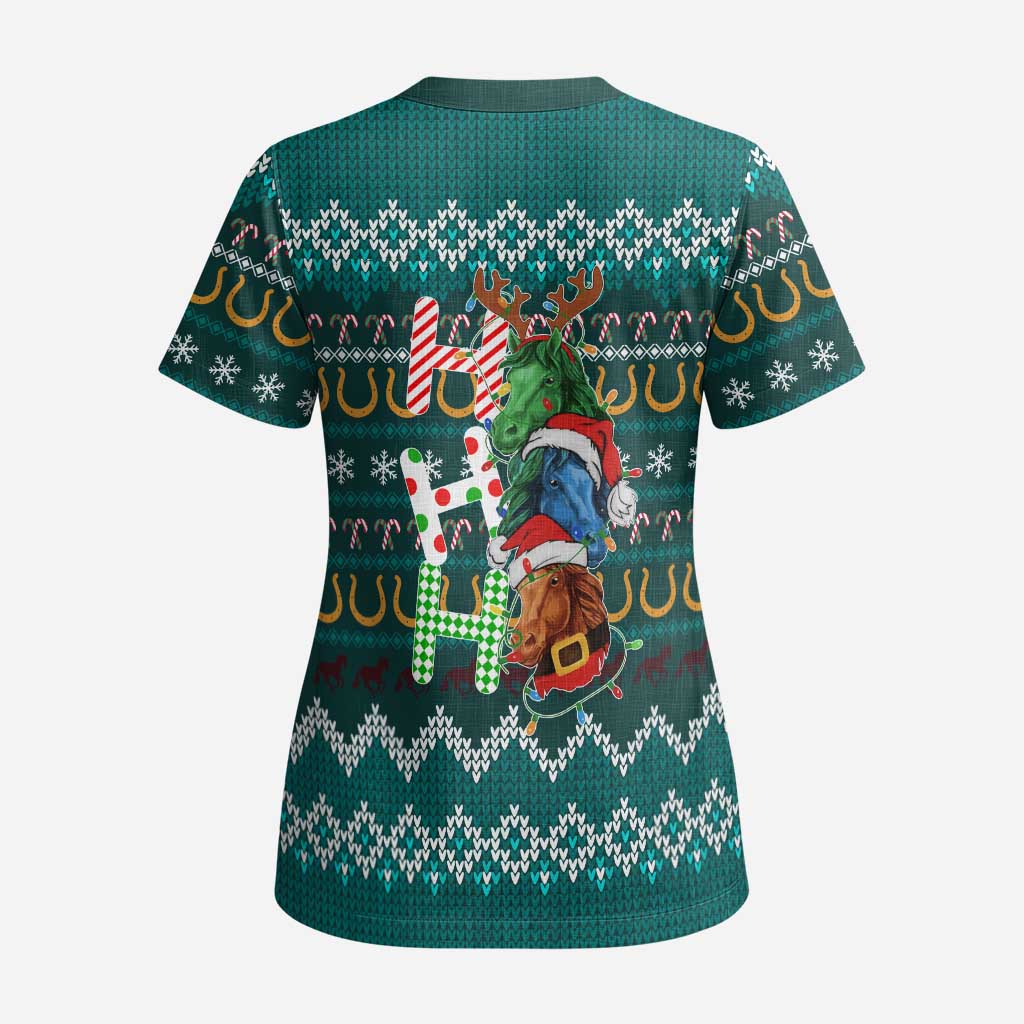 Horse Ho Ho Ho Christmas Design Scrub Top Funny Xmas Holiday Patterns - Wonder Print Shop