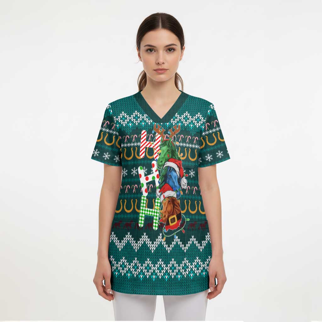 Horse Ho Ho Ho Christmas Design Scrub Top Funny Xmas Holiday Patterns - Wonder Print Shop