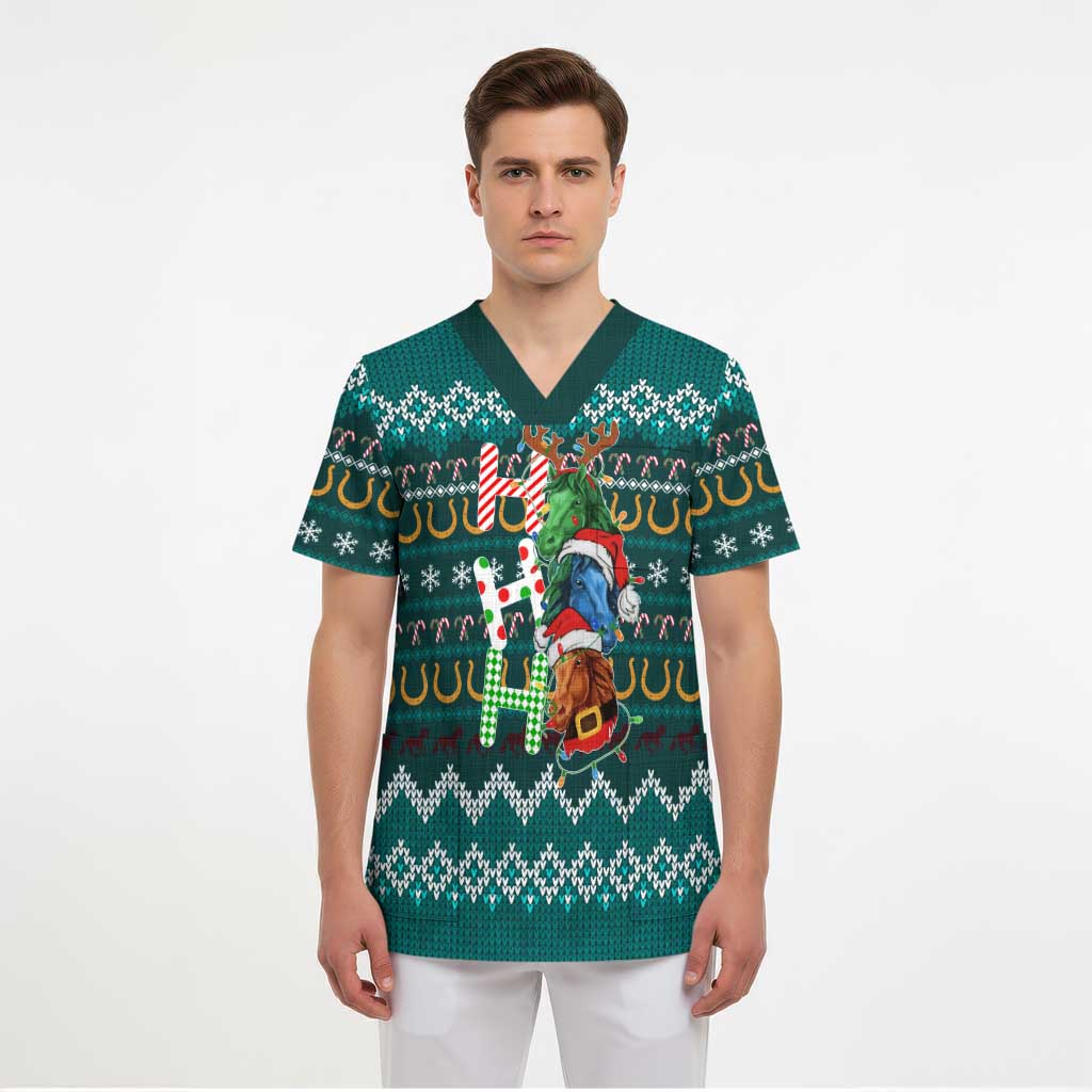 Horse Ho Ho Ho Christmas Design Scrub Top Funny Xmas Holiday Patterns - Wonder Print Shop