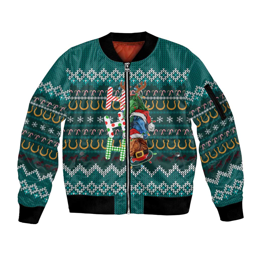 Horse Ho Ho Ho Christmas Design Sleeve Zip Bomber Jacket Funny Xmas Holiday Patterns - Wonder Print Shop