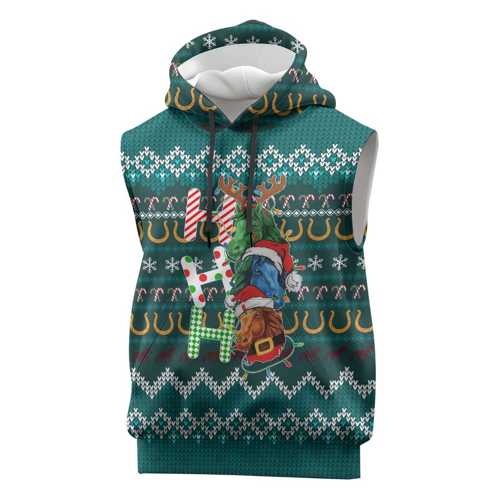 Horse Ho Ho Ho Christmas Design Sleeveless Hoodie Funny Xmas Holiday Patterns - Wonder Print Shop