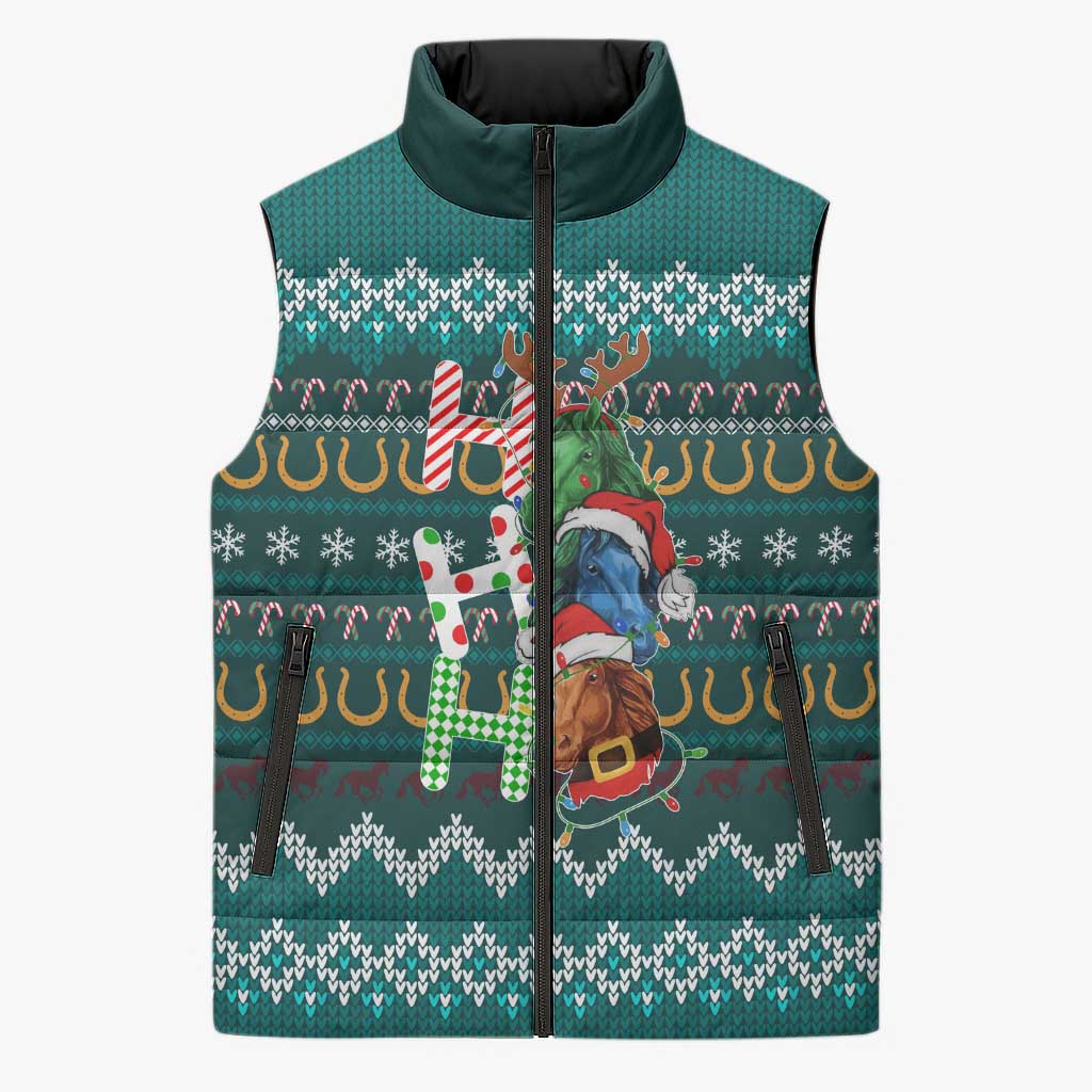 Horse Ho Ho Ho Christmas Design Sleeveless Puffer Jacket Funny Xmas Holiday Patterns - Wonder Print Shop