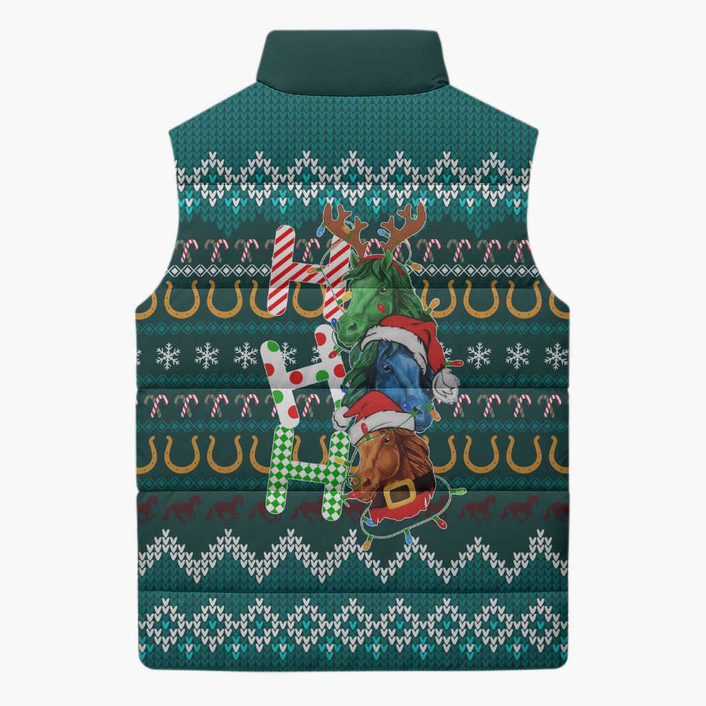 Horse Ho Ho Ho Christmas Design Sleeveless Puffer Jacket Funny Xmas Holiday Patterns - Wonder Print Shop